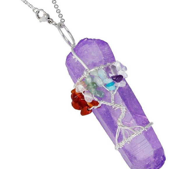 TITANIUM TREE OLIFE PURPLE QUARTZ CRYSTAL necklace - Picture 3 of 5